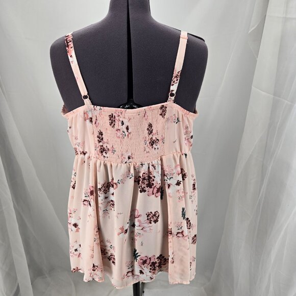 725-30 Torrid Blush Pink Floral Chiffon Sharkbite Tunic Cami Size 2 18/20 - Picture 6 of 14